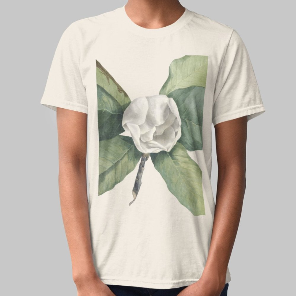 Southern Magnolia Tree Floral Print Short Sleeve Graphic Tee T-shirt S M L XL - Picture 1 of 5